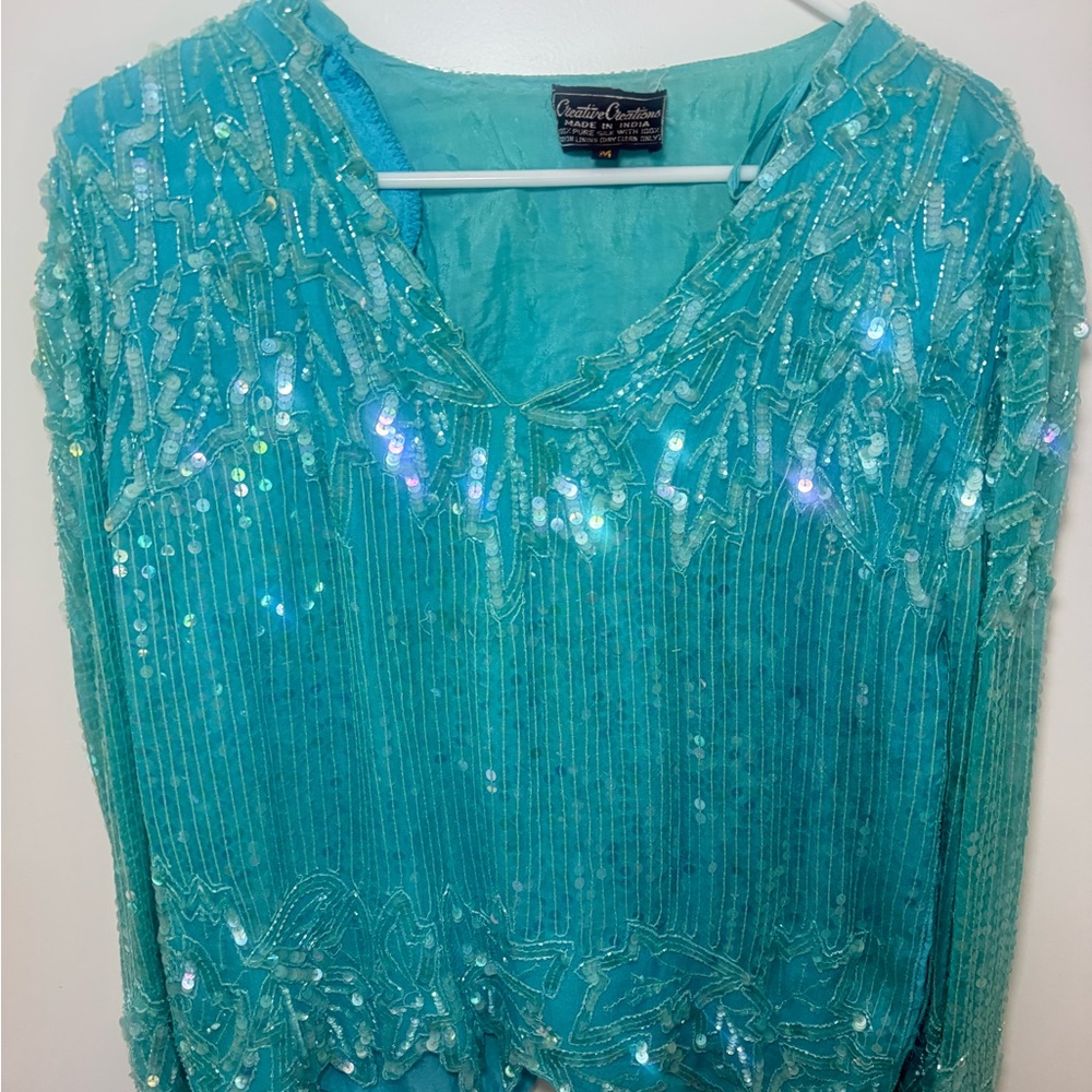 Vintage Teal Sequin Top